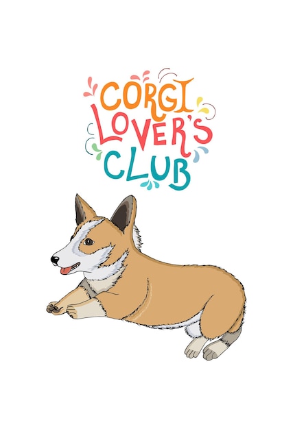 Corgi는 손으로 그린 글자 벡터 세트 클럽 개 애호가 Woof My better half를 인용합니다.