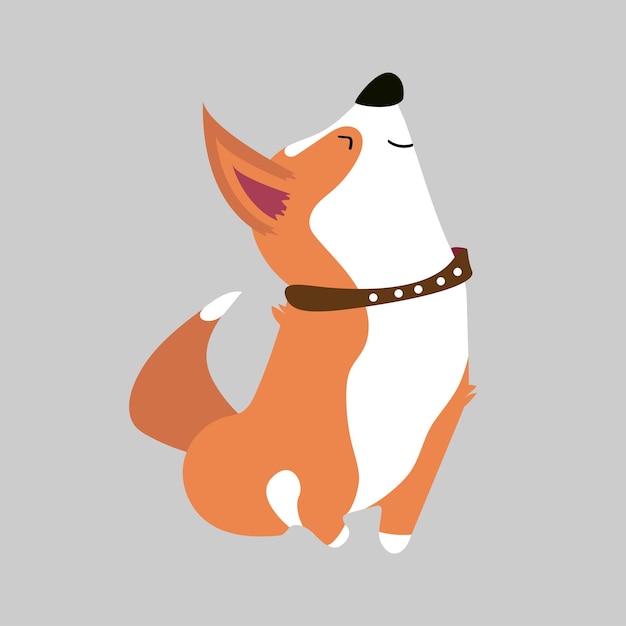 Corgi vector illustratie zitten geïsoleerd op de grijze achtergrond hond in vlakke stijl