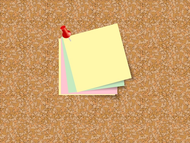 Cork board with sheets of paper for notes Vector background