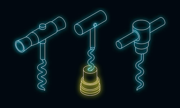 Corkscrew icon set vector neon