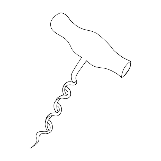 Vector corkscrew tableware kitchen utensils kitchen utensils a design element for menu design recipes and food packaging handdrawn and highlighted on a white background