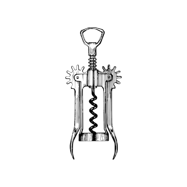 Vector corkscrew, vector drawn illustration. kitchen utensil element for logo, label etc.