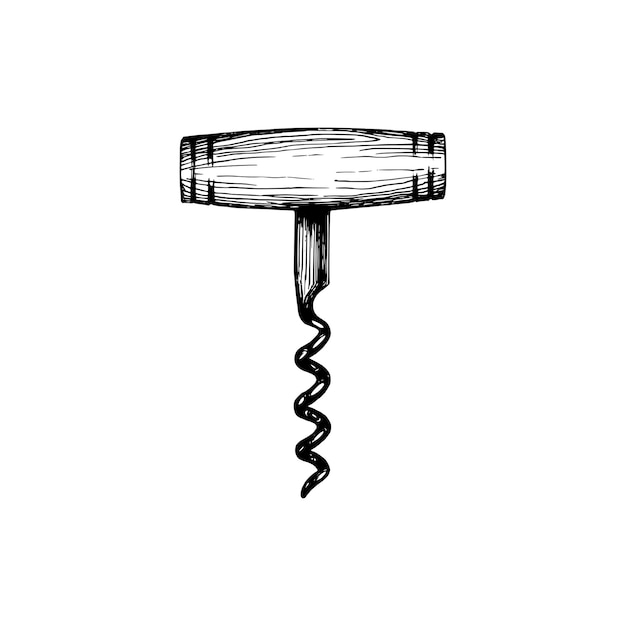 Vector corkscrew, vector drawn illustration. kitchen utensil element for logo, label etc.