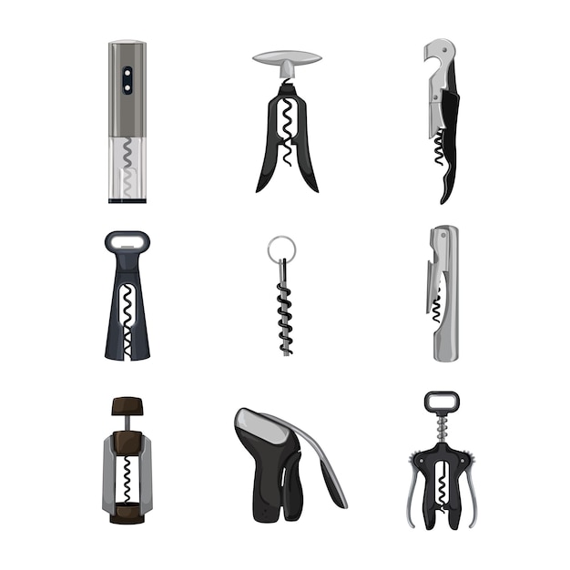 Vector corkscrew wine set cartoon vector illustration