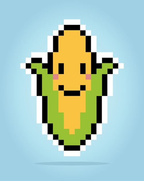 Corn 8 bit pixels vegetables for game assets in vector illustration