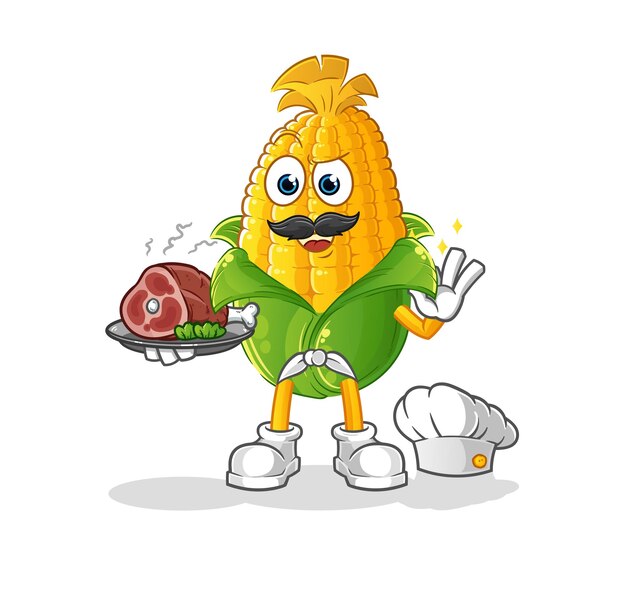 Corn chef with meat mascot cartoon vector