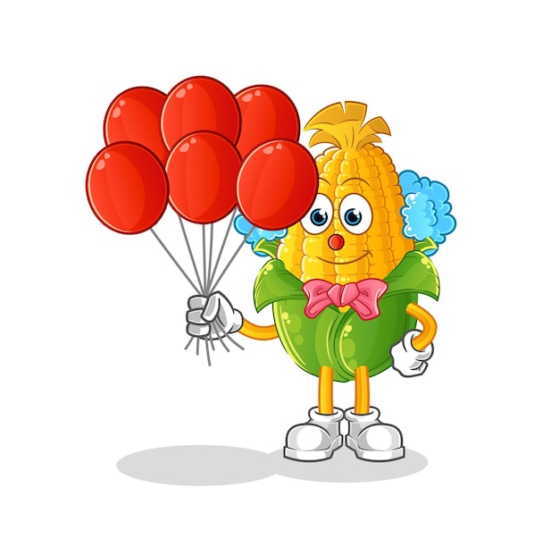 Corn clown with balloons vector cartoon character