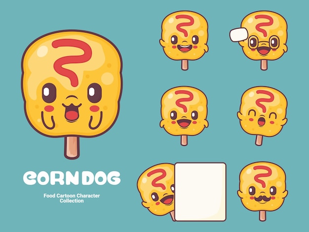 Corn dog cartoon character food vector illustration