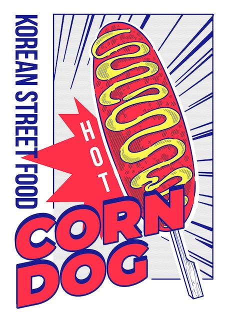 Vettore cani di mais. illustrazione vettoriale del famoso corn dog coreano con cibo di strada