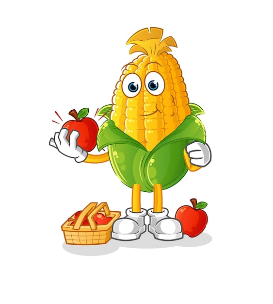 Кукуруза ест яблоко иллюстрации. вектор символов