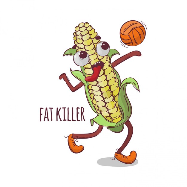 Corn fat killer volleyball sport cartoon  illustration