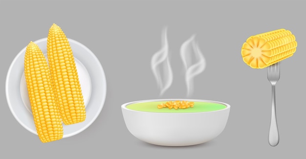 Corn food set vector realistic isolated illustration
