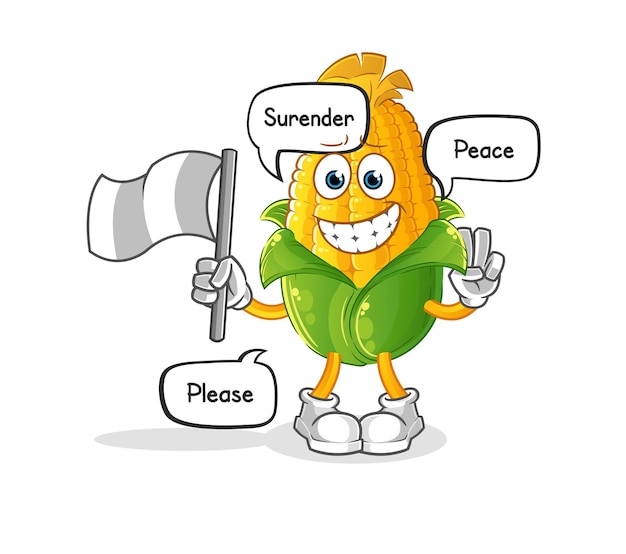 Corn hold surrender flag mascot. cartoon vector