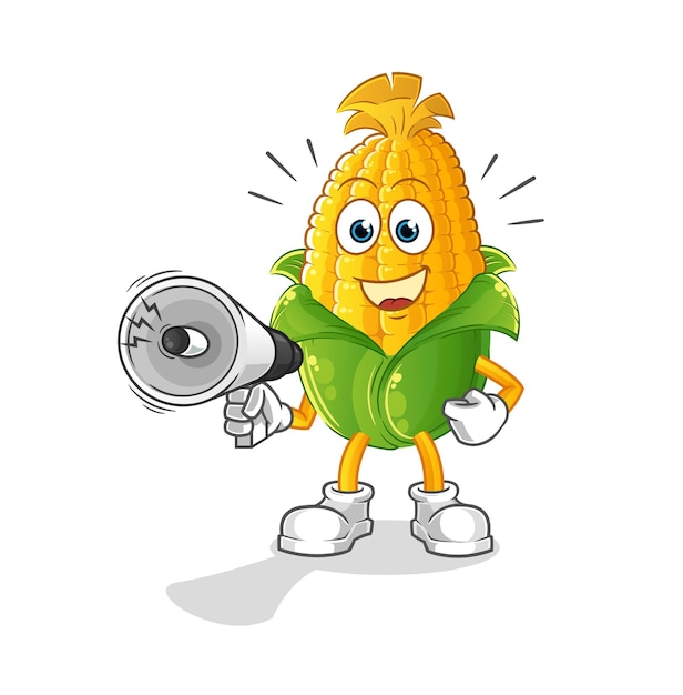 Vector corn holding hand loudspeakers vector cartoon character