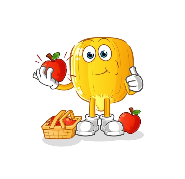 Corn kernel eating an apple illustration. character vector