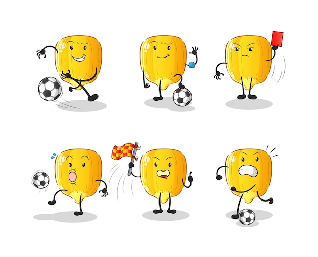 Corn kernel football group character. cartoon mascot vector