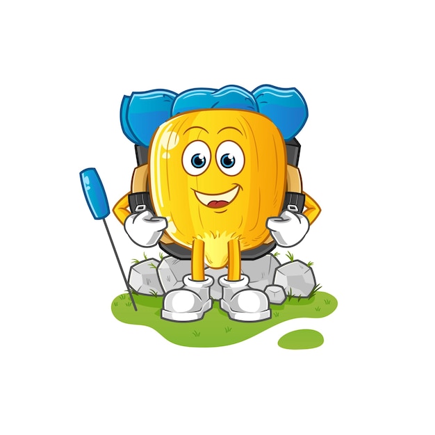 Corn kernel go camping mascot cartoon vector