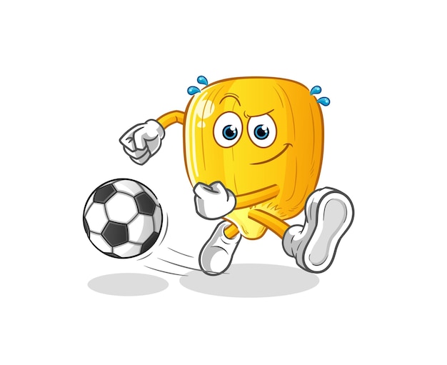 Corn kernel kicking the ball cartoon. cartoon mascot vector