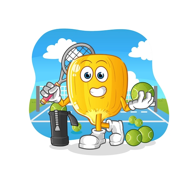 Corn kernel plays tennis illustration. character vector