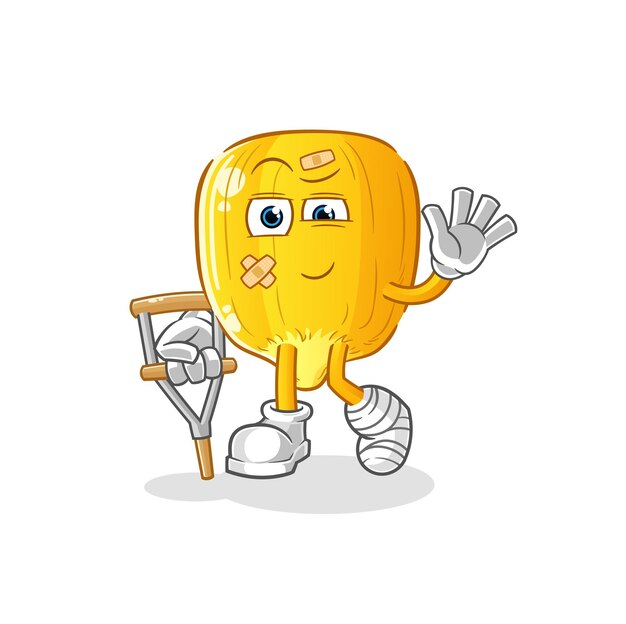 Corn kernel sick with limping stick. cartoon mascot vector