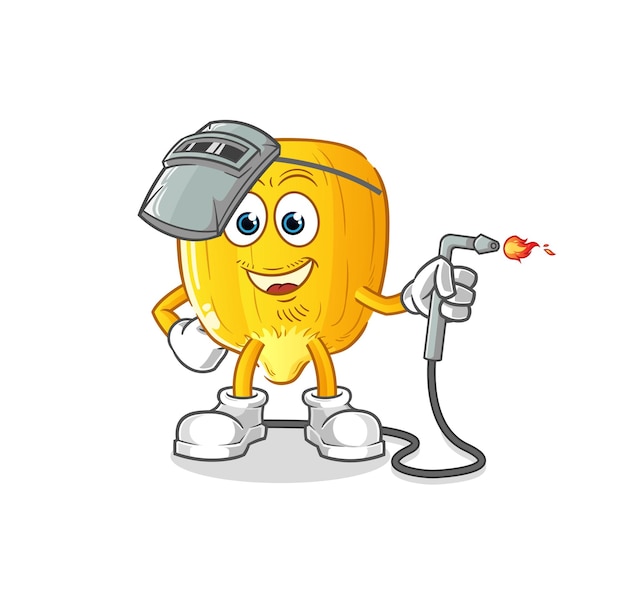 Corn kernel welder mascot. cartoon vector