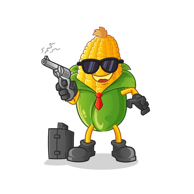 Corn mafia with gun character. cartoon mascot