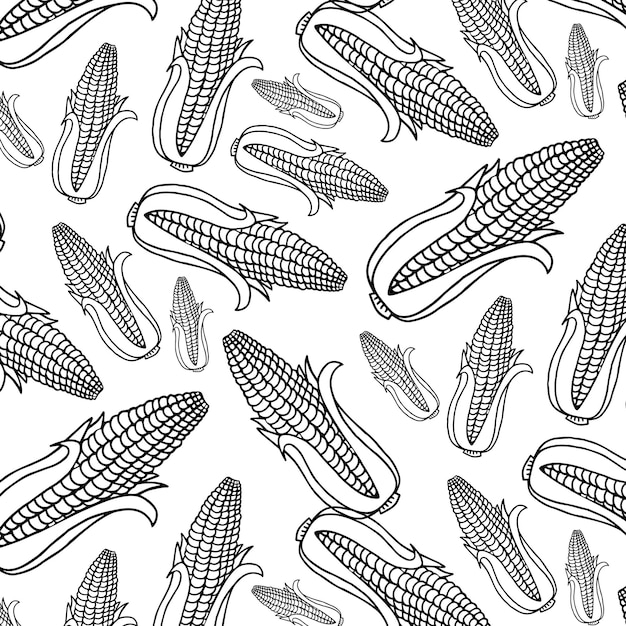 Corn, maize seamless pattern. Hand drawn corn design.