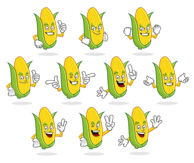 Corn mascot vector pack, corn character set