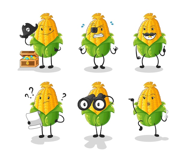 Corn Pirate group character. cartoon mascot vector