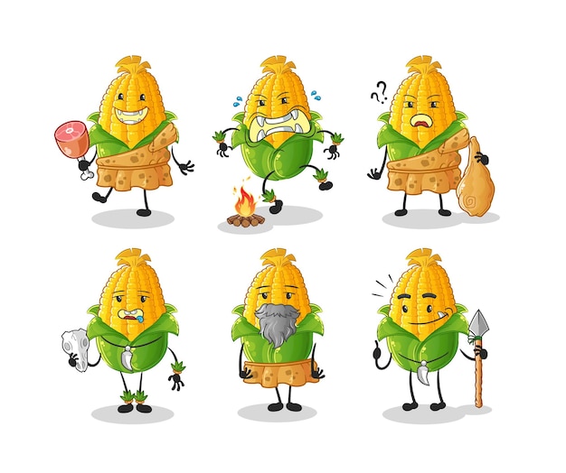 Corn primitive man group character mascot vector