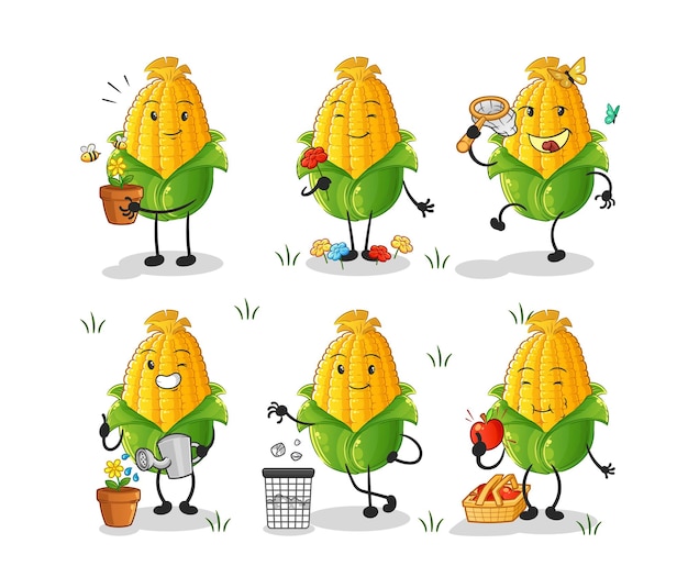 Corn save the earth group. cartoon mascot