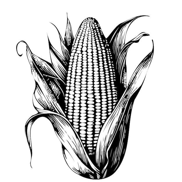 Corn sketch hand drawn in doodle style vector illustration vegan