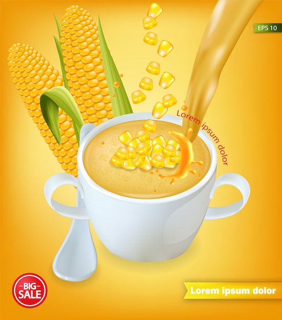 Vector corn soup realistic mockup