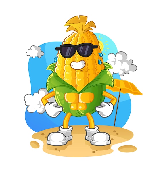 Corn sunbathing in summer. character vector