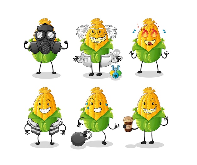 Corn villain group character cartoon mascot vector