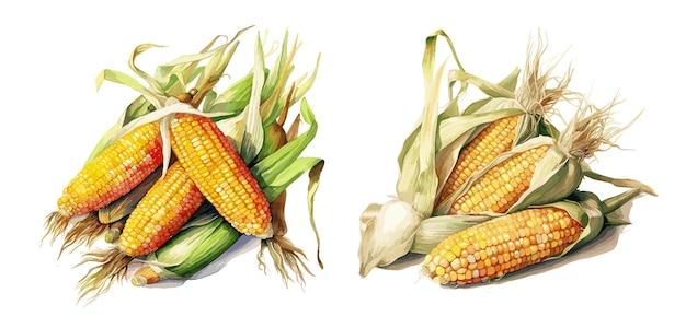 Corn watercolor painting style illustration Vector set