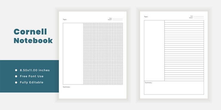 Vector cornell notebook journal minimal printable page