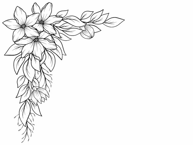 Corner Border Flower Outline Illustration