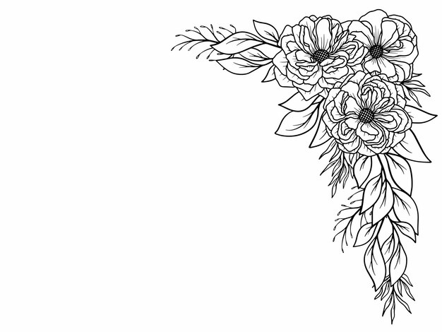 Vector corner border flower outline illustration