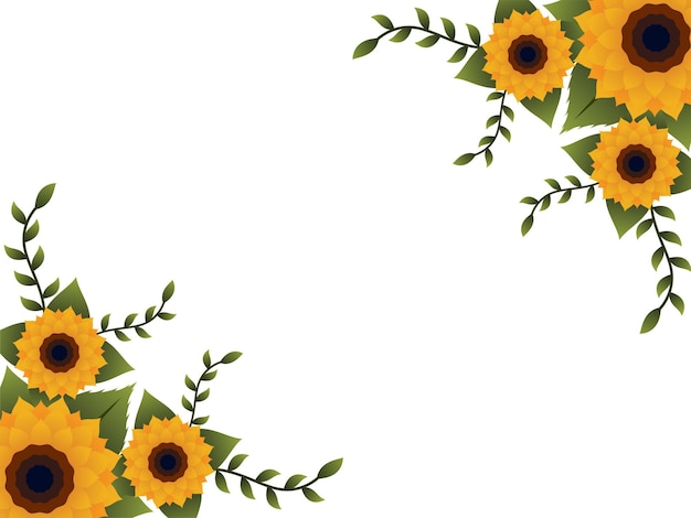 Corner border illustration of sunflower flat vector illustration