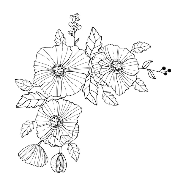 Vector corner element made of poppy flowers vector illustration for decoration of cards invitations