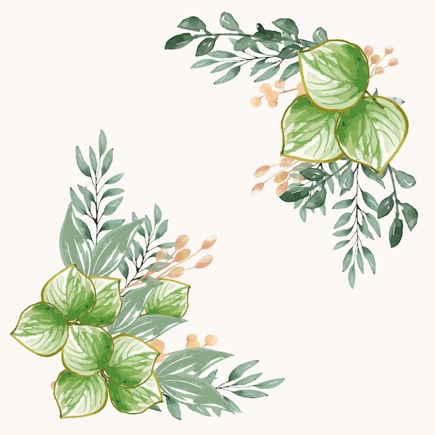 Corner frame leaf watercolor  illustration 