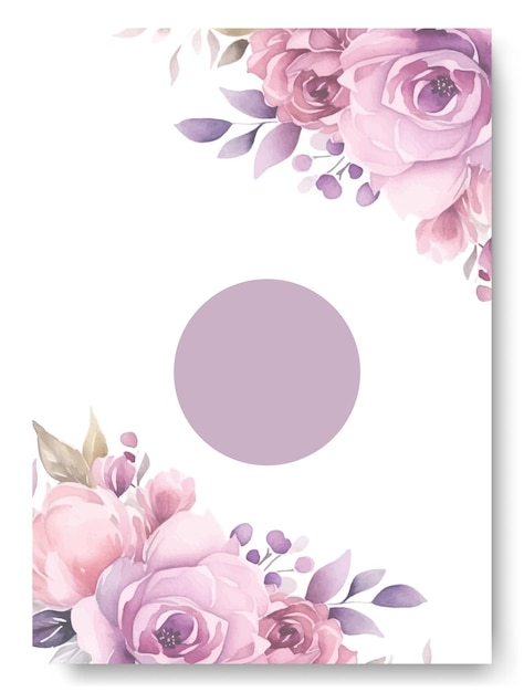 結婚式招待状の背景に紫のバラのフラワーアレンジメントのコーナー美しいボーダーのウェディング カードの招待状