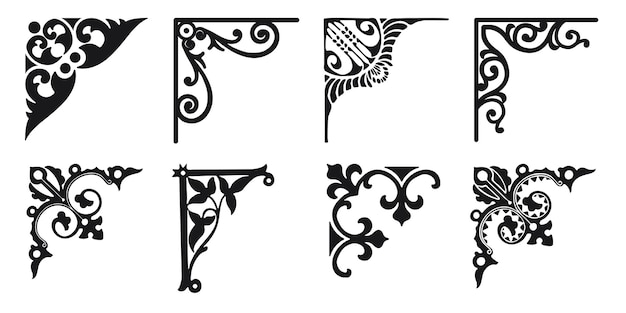 Set di icone vettoriali per angoli raccolta di segni di illustrazione di cornice stile vintage isolato su sfondo bianco