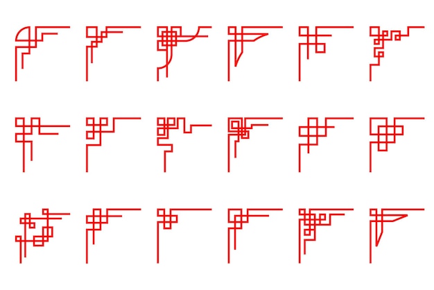 Вектор Уголки в азиатском стиле китайские украшения и рамки красные японские элементы и узоры