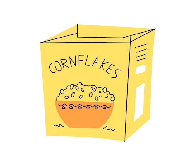 Vector cornflakes breakfast food packaging cartoon simple flat hand drawn style vector illustration