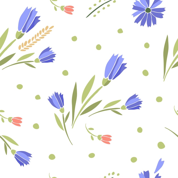 Cornflower on a white background seamless pattern