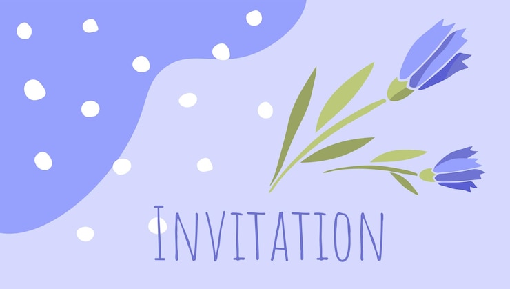 Vector cornflowers and dots blue background invitation card