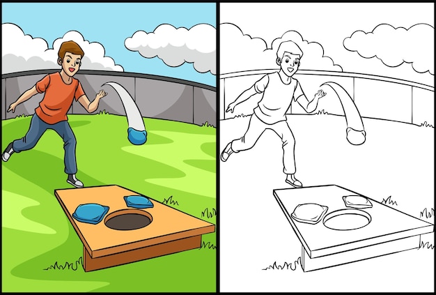 Cornhole kleurplaat gekleurde illustratie