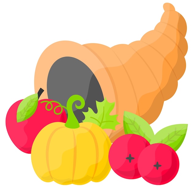 Cornucopia Thanksgiving Day Concept Vector Icon Design Harvest festival Symbol Secular holiday Sign